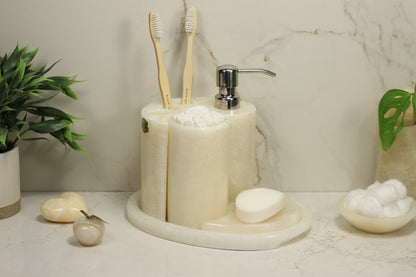 Cream Onyx Bathroom Accessory Set – 5 Piece Handcrafted Set