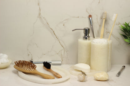 Cream Onyx Bathroom Accessory Set – 5 Piece Handcrafted Set