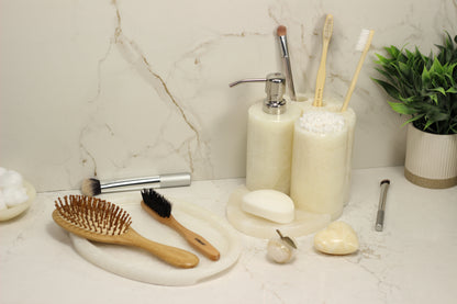 Cream Onyx Bathroom Accessory Set – 5 Piece Handcrafted Set