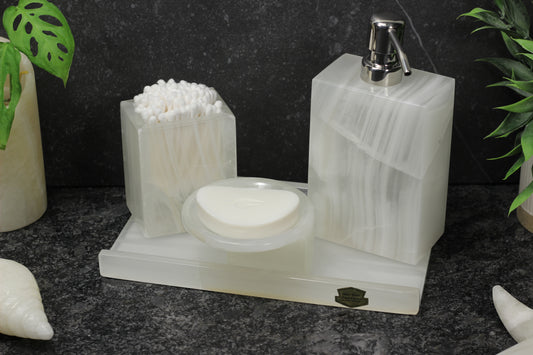 Translucent Onyx Bathroom Accessory Set – 4 Piece Handcrafted Set
