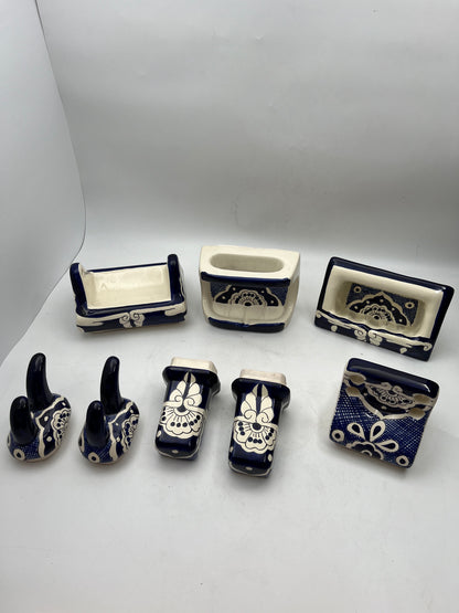 8pc Blue Talavera Bathroom Hardware Set