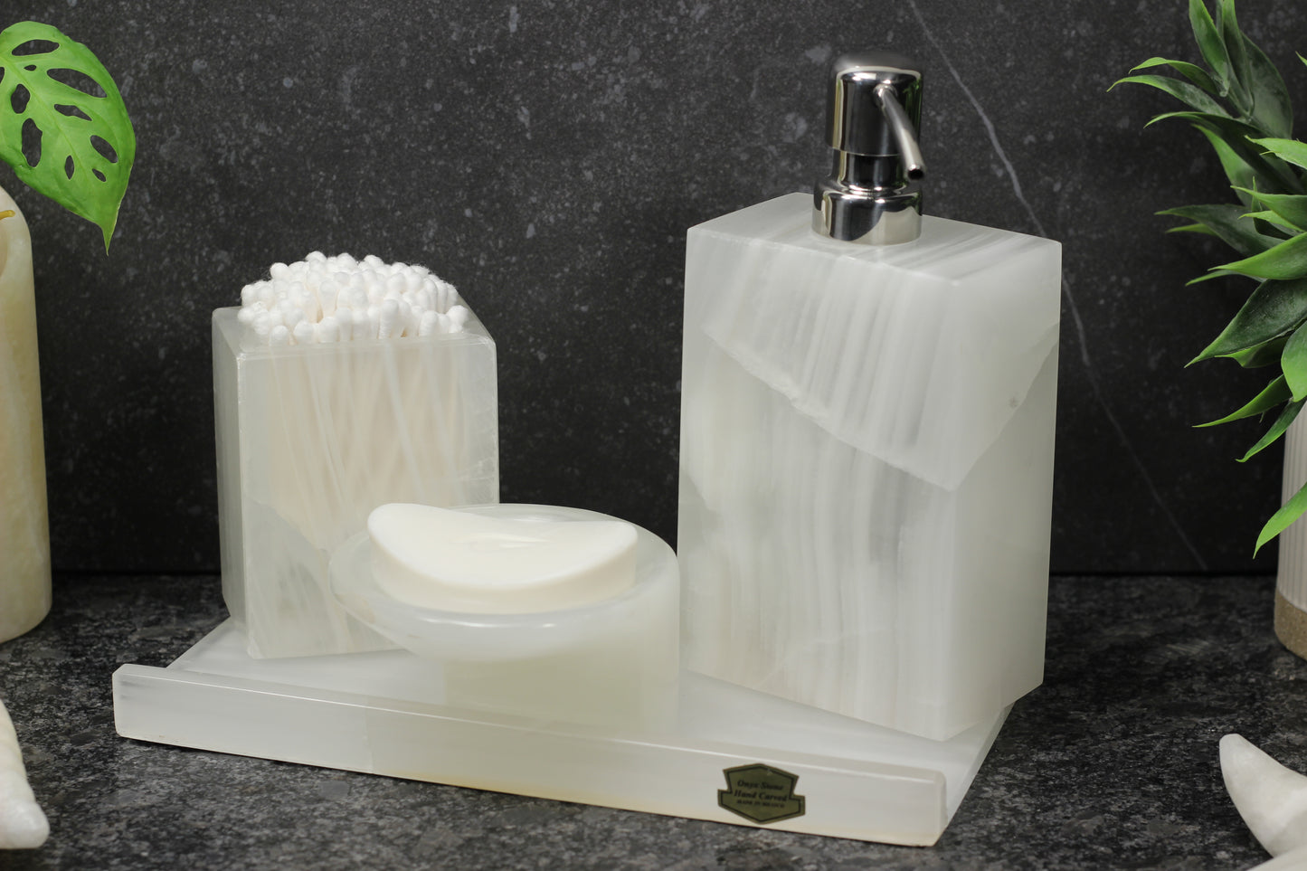 Translucent Onyx Bathroom Accessory Set – 4 Piece Handcrafted Set