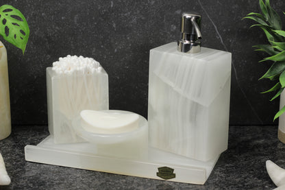 Translucent Onyx Bathroom Accessory Set – 4 Piece Handcrafted Set
