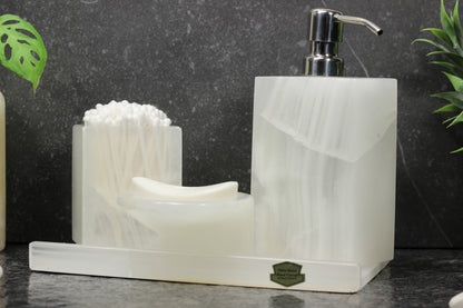 Translucent Onyx Bathroom Accessory Set – 4 Piece Handcrafted Set
