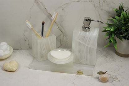 Translucent Onyx Bathroom Accessory Set – 4 Piece Handcrafted Set