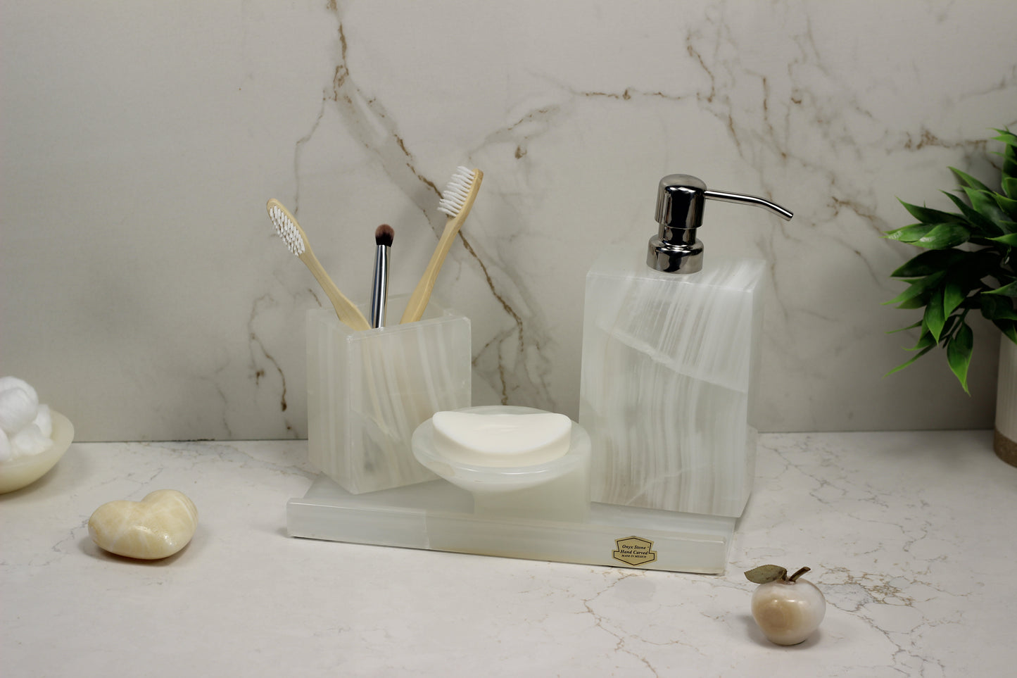 Translucent Onyx Bathroom Accessory Set – 4 Piece Handcrafted Set
