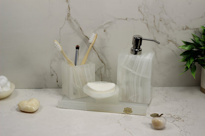 Translucent Onyx Bathroom Accessory Set – 4 Piece Handcrafted Set