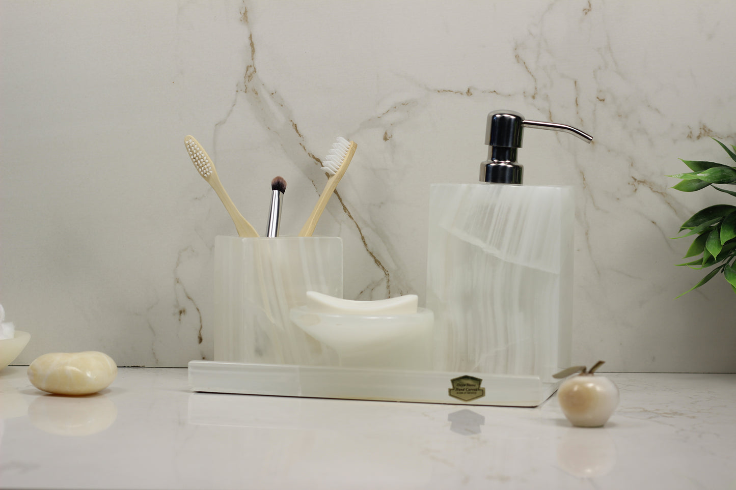 Translucent Onyx Bathroom Accessory Set – 4 Piece Handcrafted Set