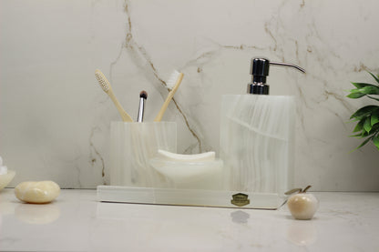 Translucent Onyx Bathroom Accessory Set – 4 Piece Handcrafted Set