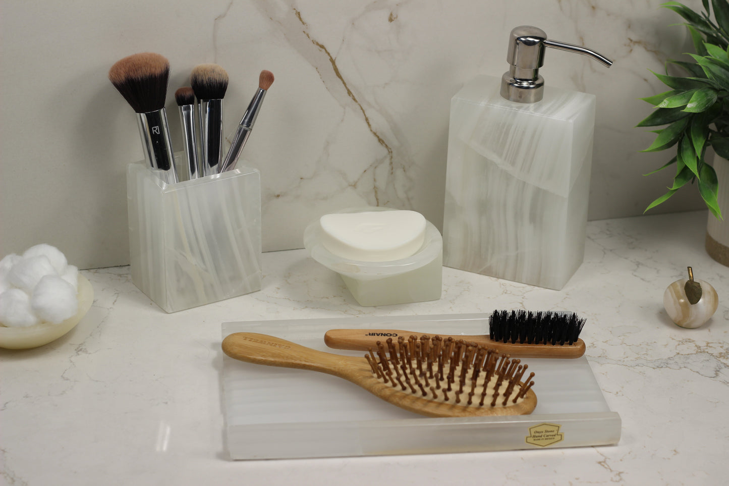 Translucent Onyx Bathroom Accessory Set – 4 Piece Handcrafted Set