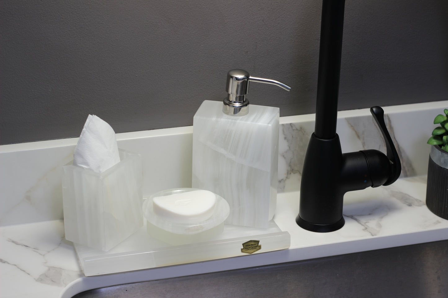 Translucent Onyx Bathroom Accessory Set – 4 Piece Handcrafted Set