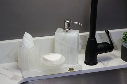 Translucent Onyx Bathroom Accessory Set – 4 Piece Handcrafted Set