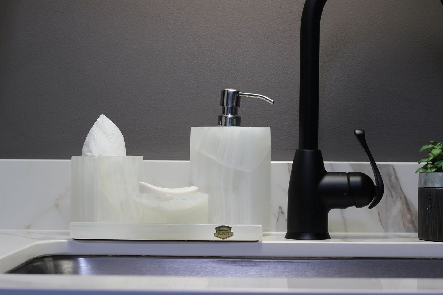 Translucent Onyx Bathroom Accessory Set – 4 Piece Handcrafted Set