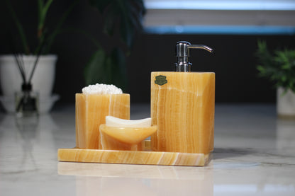 Honey Onyx Bathroom Accessory Set – 4 Piece Handcrafted Set