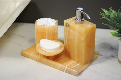 Honey Onyx Bathroom Accessory Set – 4 Piece Handcrafted Set