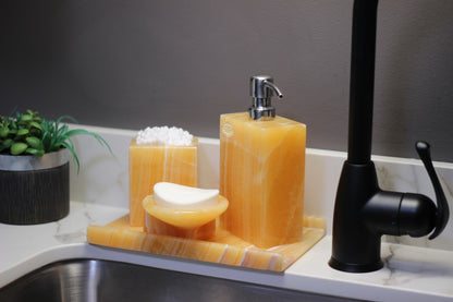 Honey Onyx Bathroom Accessory Set – 4 Piece Handcrafted Set