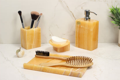 Honey Onyx Bathroom Accessory Set – 4 Piece Handcrafted Set