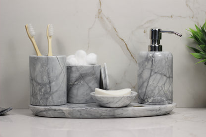 Grey Marble Bathroom Accessory Set – 5 Piece Handcrafted Set