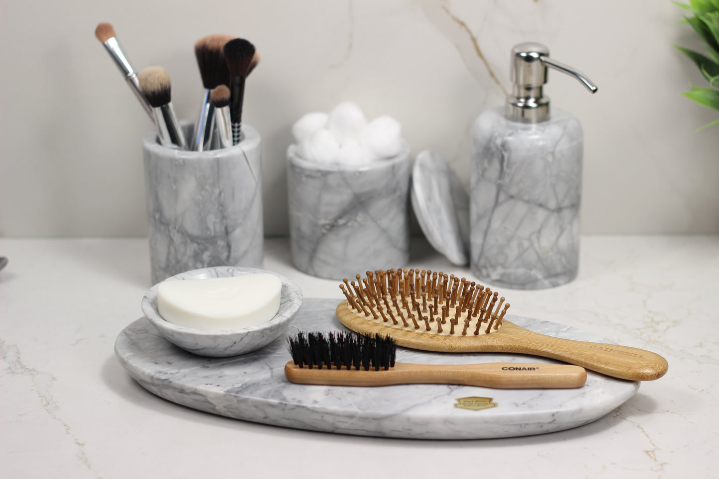 Grey Marble Bathroom Accessory Set – 5 Piece Handcrafted Set