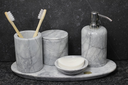 Grey Marble Bathroom Accessory Set – 5 Piece Handcrafted Set