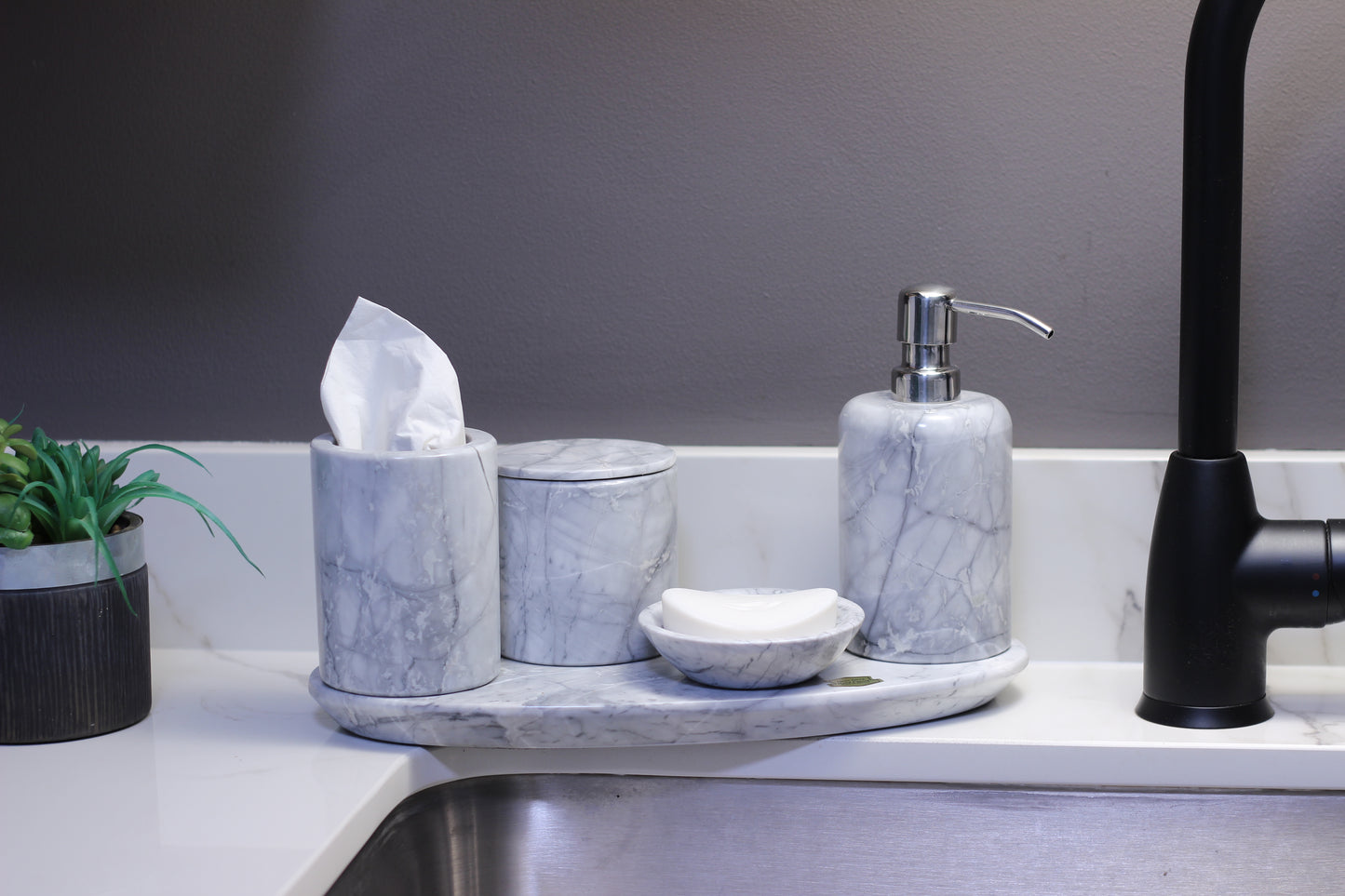 Grey Marble Bathroom Accessory Set – 5 Piece Handcrafted Set