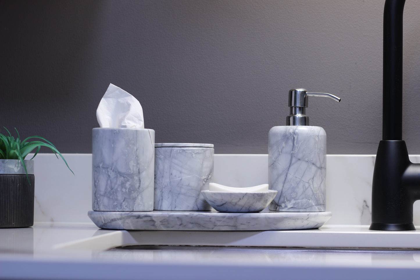 Grey Marble Bathroom Accessory Set – 5 Piece Handcrafted Set