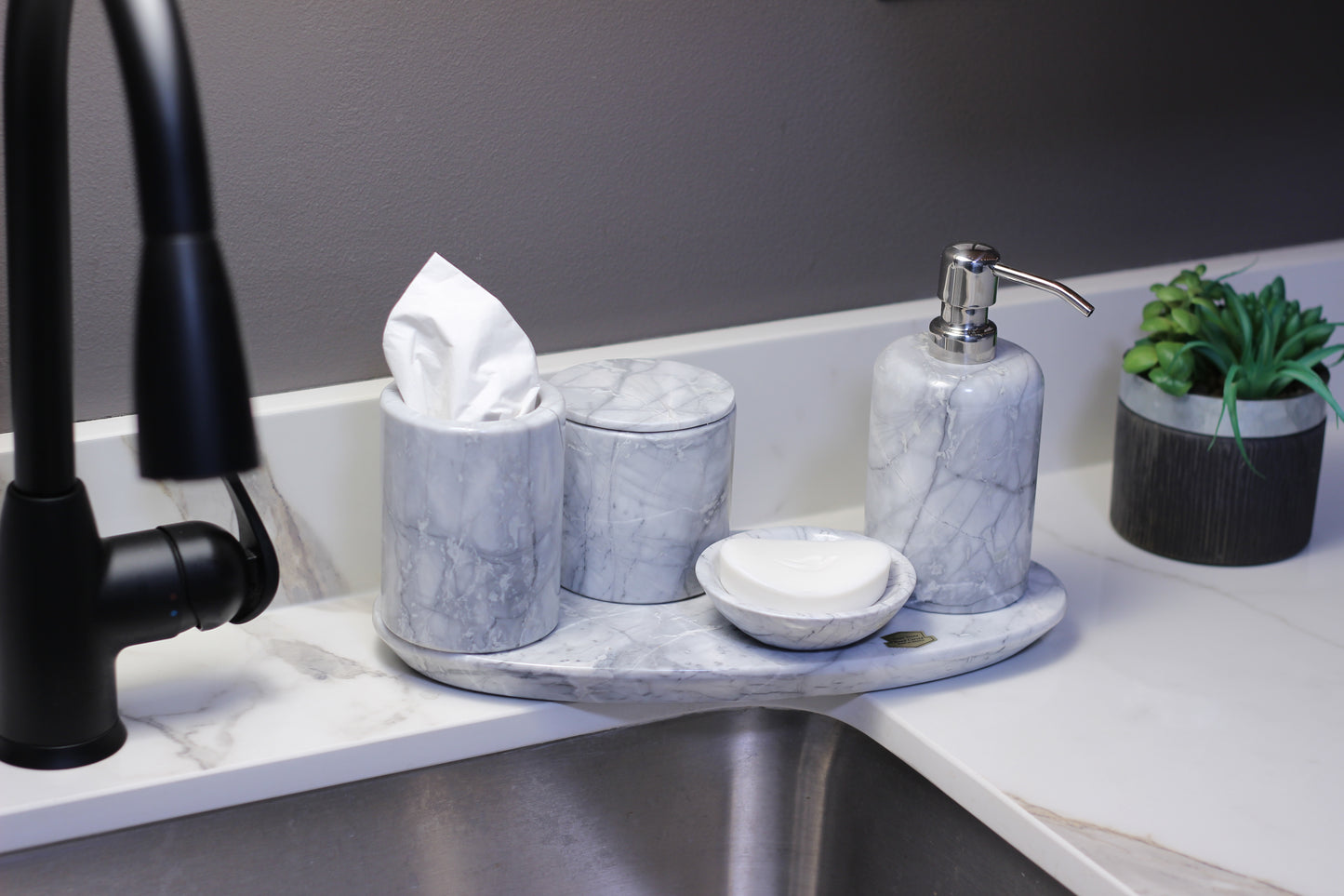 Grey Marble Bathroom Accessory Set – 5 Piece Handcrafted Set