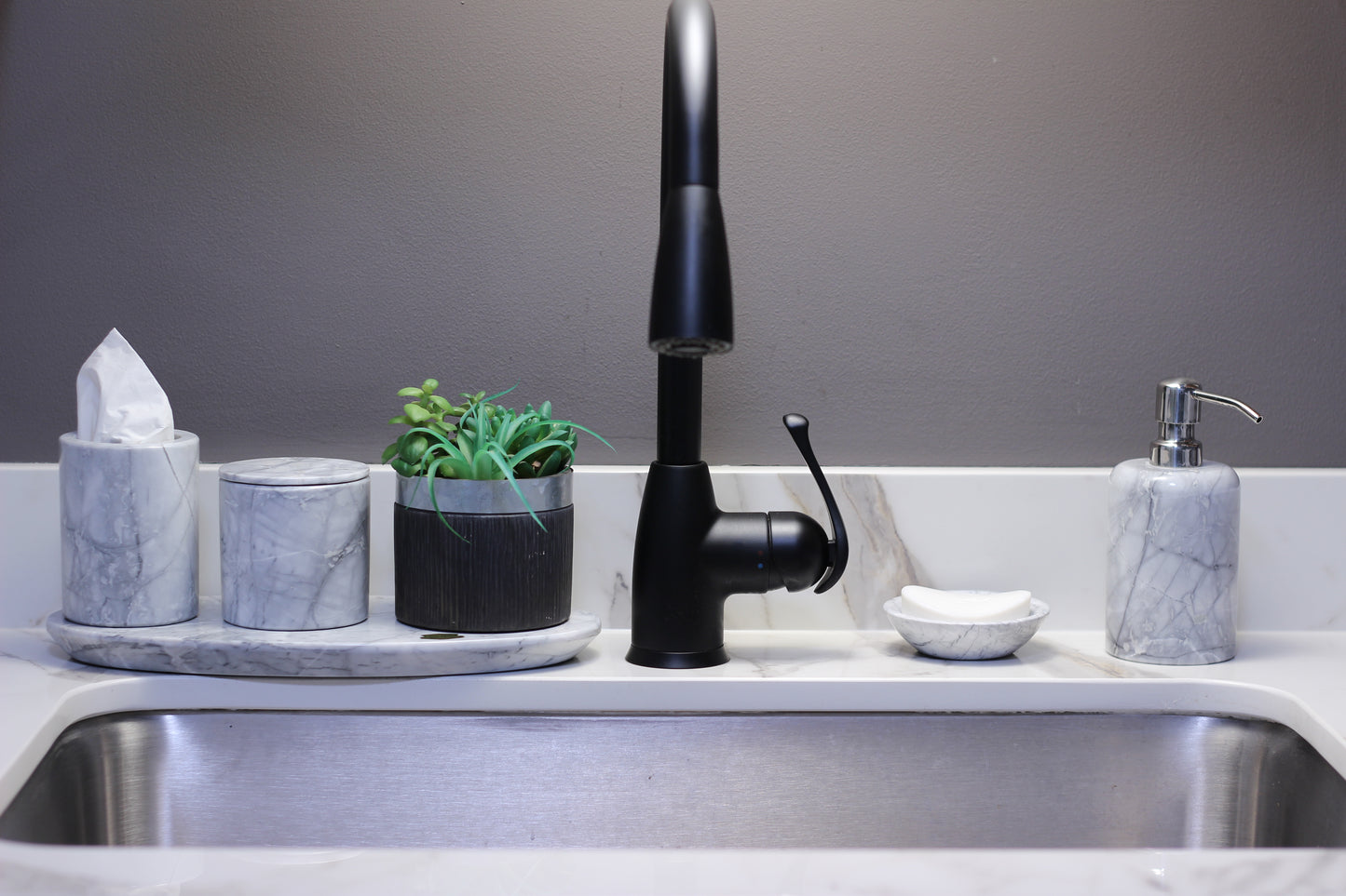 Grey Marble Bathroom Accessory Set – 5 Piece Handcrafted Set
