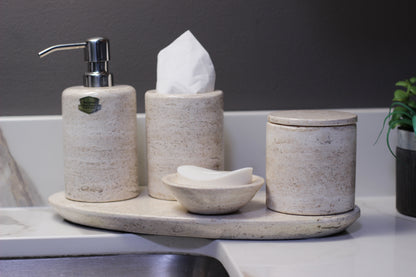 Natural Travertino Bathroom Accessory Set – 5 Piece Handcrafted Set