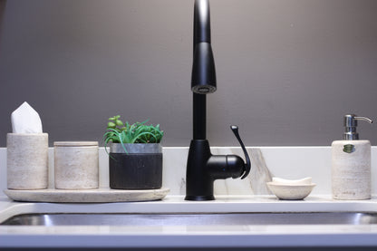 Natural Travertino Bathroom Accessory Set – 5 Piece Handcrafted Set