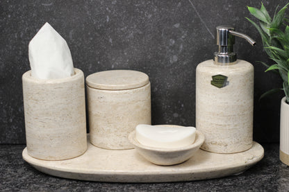 Natural Travertino Bathroom Accessory Set – 5 Piece Handcrafted Set