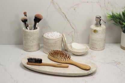 Natural Travertino Bathroom Accessory Set – 5 Piece Handcrafted Set