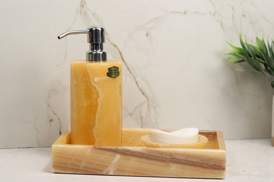 Honey Onyx Bathroom Accessory Set – 3 Piece Handcrafted Set