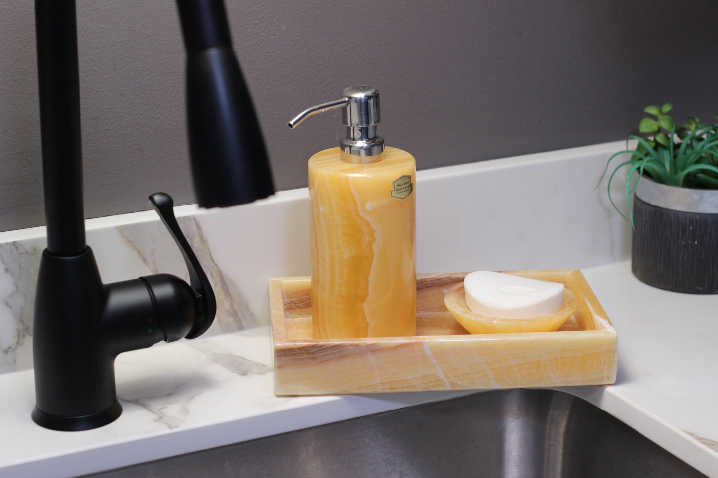 Honey Onyx Bathroom Accessory Set – 3 Piece Handcrafted Set