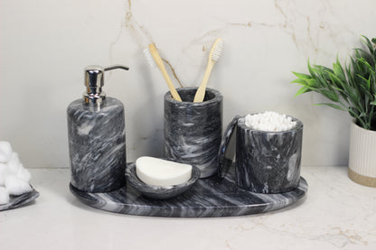 Black & White Marble Bathroom Accessory Set – 5 Piece Handcrafted Set