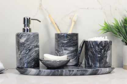 Black & White Marble Bathroom Accessory Set – 5 Piece Handcrafted Set