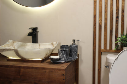 Black & White Marble Bathroom Accessory Set – 5 Piece Handcrafted Set