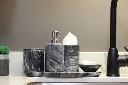 Black & White Marble Bathroom Accessory Set – 5 Piece Handcrafted Set