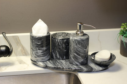 Black & White Marble Bathroom Accessory Set – 5 Piece Handcrafted Set
