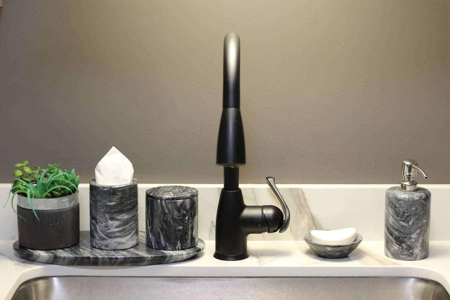 Black & White Marble Bathroom Accessory Set – 5 Piece Handcrafted Set