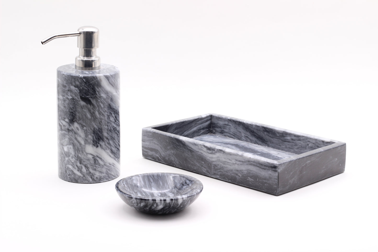 Black Marble Bathroom Accessory Set – 3 Piece Handcrafted Set