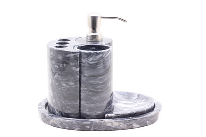 White & Black Marble Bathroom Accessory Set – 5 Piece Handcrafted Set