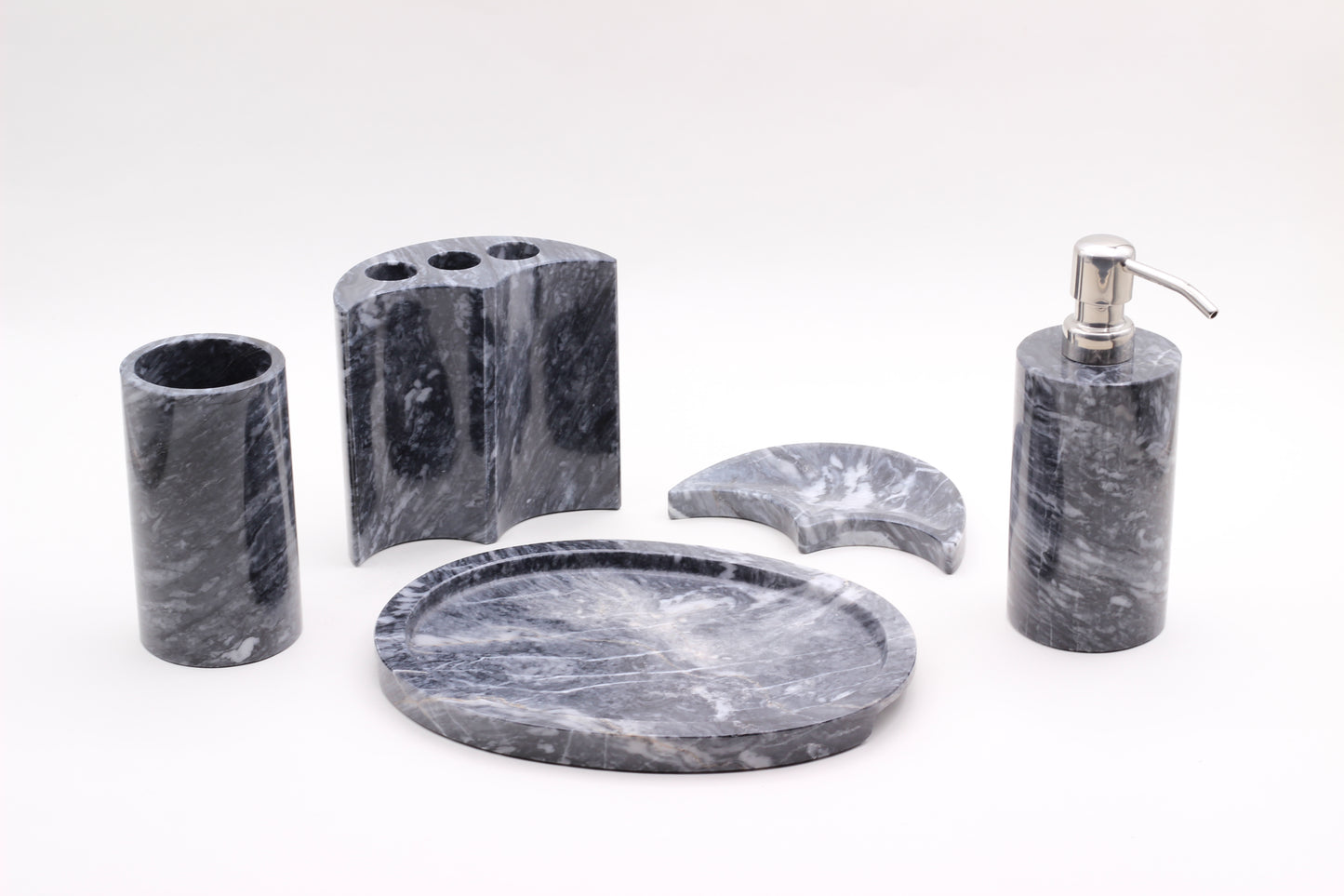 White & Black Marble Bathroom Accessory Set – 5 Piece Handcrafted Set