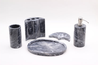 White & Black Marble Bathroom Accessory Set – 5 Piece Handcrafted Set