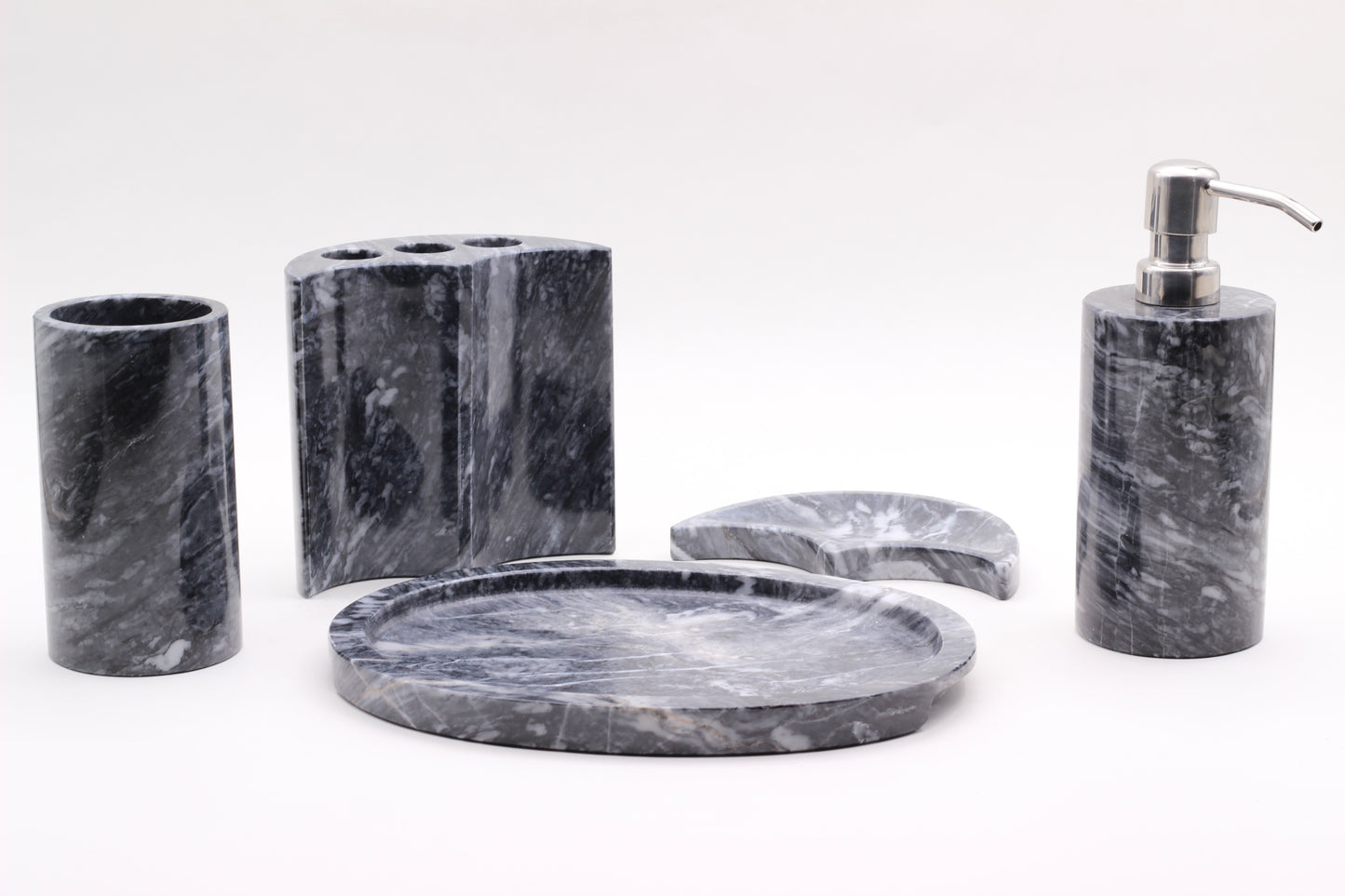 White & Black Marble Bathroom Accessory Set – 5 Piece Handcrafted Set