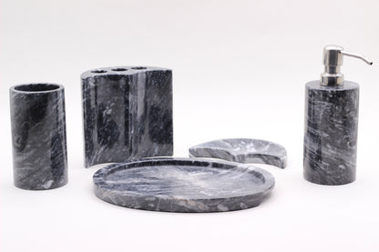 White & Black Marble Bathroom Accessory Set – 5 Piece Handcrafted Set