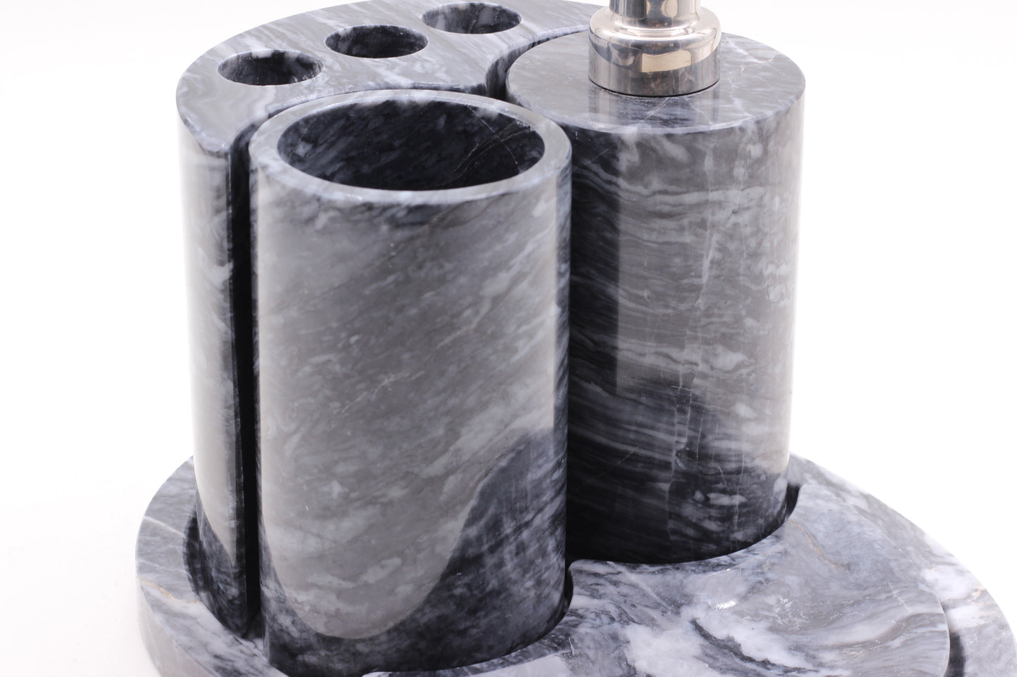White & Black Marble Bathroom Accessory Set – 5 Piece Handcrafted Set