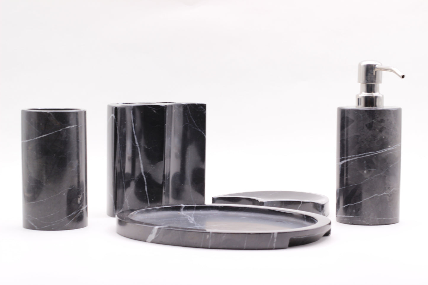 Black Marble Bathroom Accessory Set – 5 Piece Handcrafted Set
