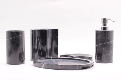 Black Marble Bathroom Accessory Set – 5 Piece Handcrafted Set