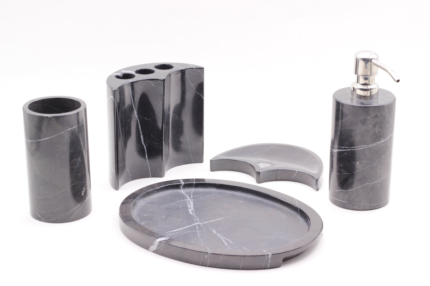 Black Marble Bathroom Accessory Set – 5 Piece Handcrafted Set